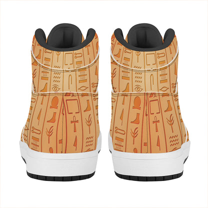 Egyptian Hieroglyphs Symbol Print High Top Leather Sneakers