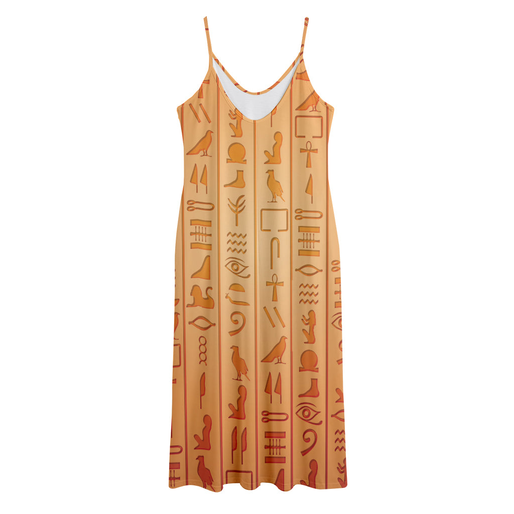 Egyptian Hieroglyphs Symbol Print Jersey Midi Cami Dress