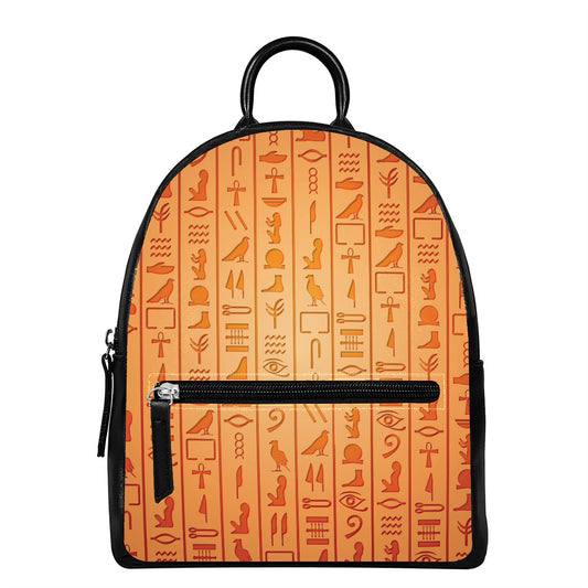 Egyptian Hieroglyphs Symbol Print Leather Backpack
