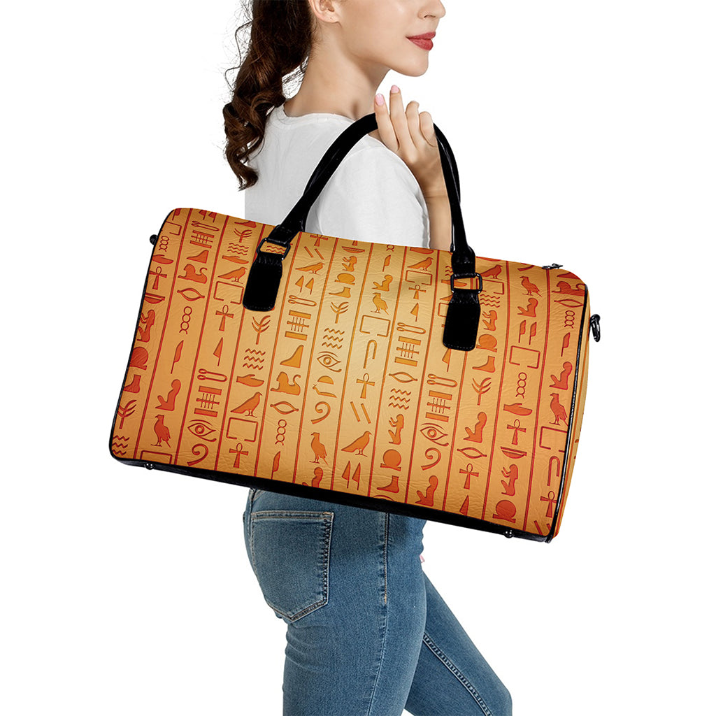 Egyptian Hieroglyphs Symbol Print Leather Duffle Bag