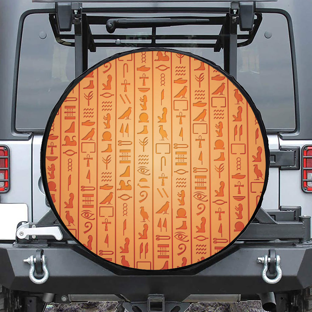 Egyptian Hieroglyphs Symbol Print Leather Spare Tire Cover