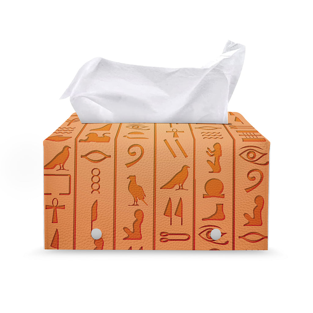 Egyptian Hieroglyphs Symbol Print Leather Tissue Box Cover