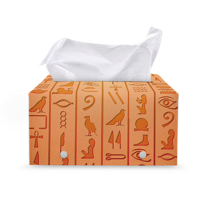 Egyptian Hieroglyphs Symbol Print Leather Tissue Box Cover