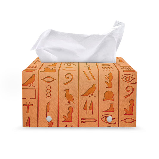 Egyptian Hieroglyphs Symbol Print Leather Tissue Box Cover