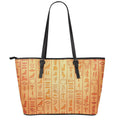 Egyptian Hieroglyphs Symbol Print Leather Tote Bag With Zipper