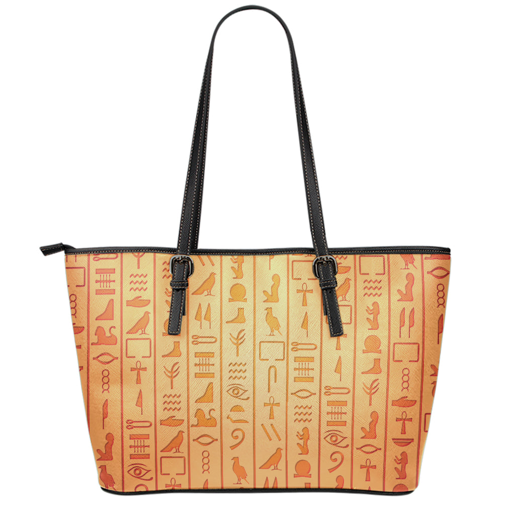 Egyptian Hieroglyphs Symbol Print Leather Tote Bag