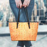 Egyptian Hieroglyphs Symbol Print Leather Tote Bag