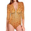 Egyptian Hieroglyphs Symbol Print Long Sleeve Swimsuit