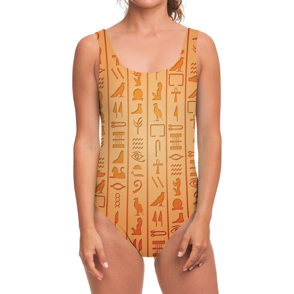 Egyptian Hieroglyphs Symbol Print One Piece Swimsuit