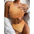 Egyptian Hieroglyphs Symbol Print One Shoulder Bikini Set