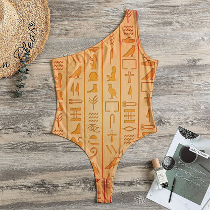 Egyptian Hieroglyphs Symbol Print One Shoulder Bodysuit