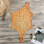 Egyptian Hieroglyphs Symbol Print One Shoulder Bodysuit