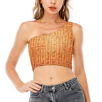 Egyptian Hieroglyphs Symbol Print One Shoulder Crop Top