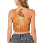 Egyptian Hieroglyphs Symbol Print One Shoulder Crop Top