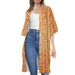 Egyptian Hieroglyphs Symbol Print Open Front Beach Cover Up