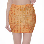 Egyptian Hieroglyphs Symbol Print Pencil Mini Skirt