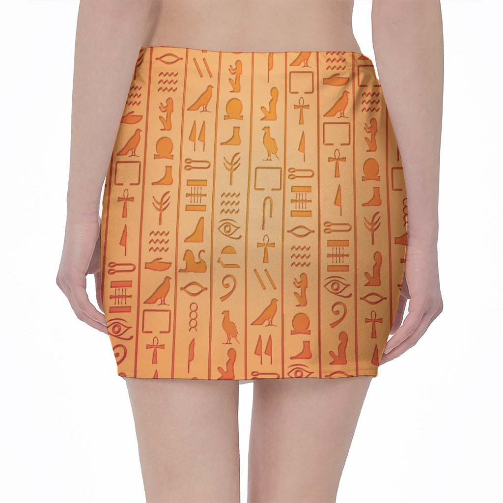 Egyptian Hieroglyphs Symbol Print Pencil Mini Skirt