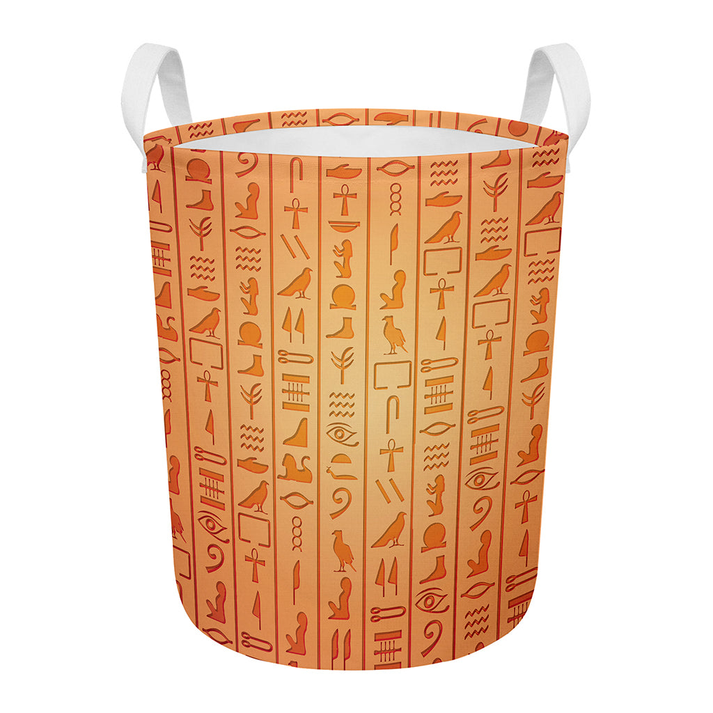 Egyptian Hieroglyphs Symbol Print Round Laundry Basket
