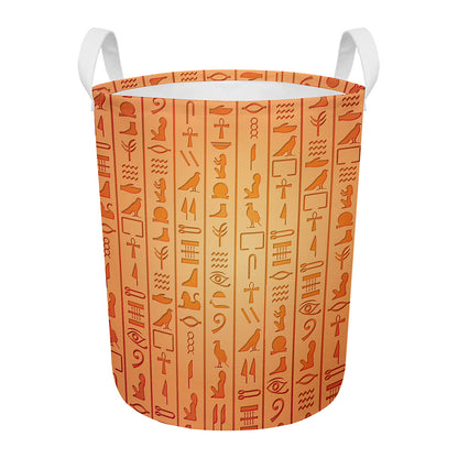 Egyptian Hieroglyphs Symbol Print Round Laundry Basket