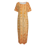 Egyptian Hieroglyphs Symbol Print Short Sleeve Long Nightdress