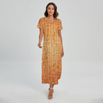 Egyptian Hieroglyphs Symbol Print Short Sleeve Maxi Dress