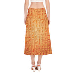 Egyptian Hieroglyphs Symbol Print Side Slit Midi Skirt