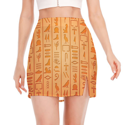 Egyptian Hieroglyphs Symbol Print Side Slit Mini Skirt