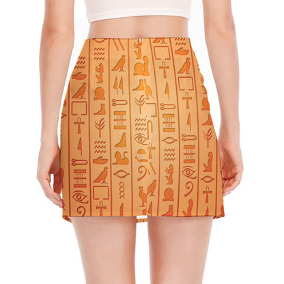 Egyptian Hieroglyphs Symbol Print Side Slit Mini Skirt