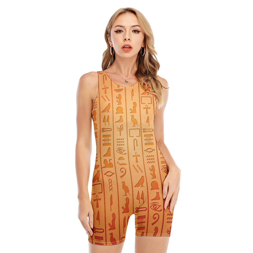 Egyptian Hieroglyphs Symbol Print Sleeveless One Piece Swimsuit