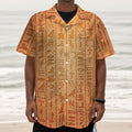 Egyptian Hieroglyphs Symbol Print Textured Short Sleeve Shirt