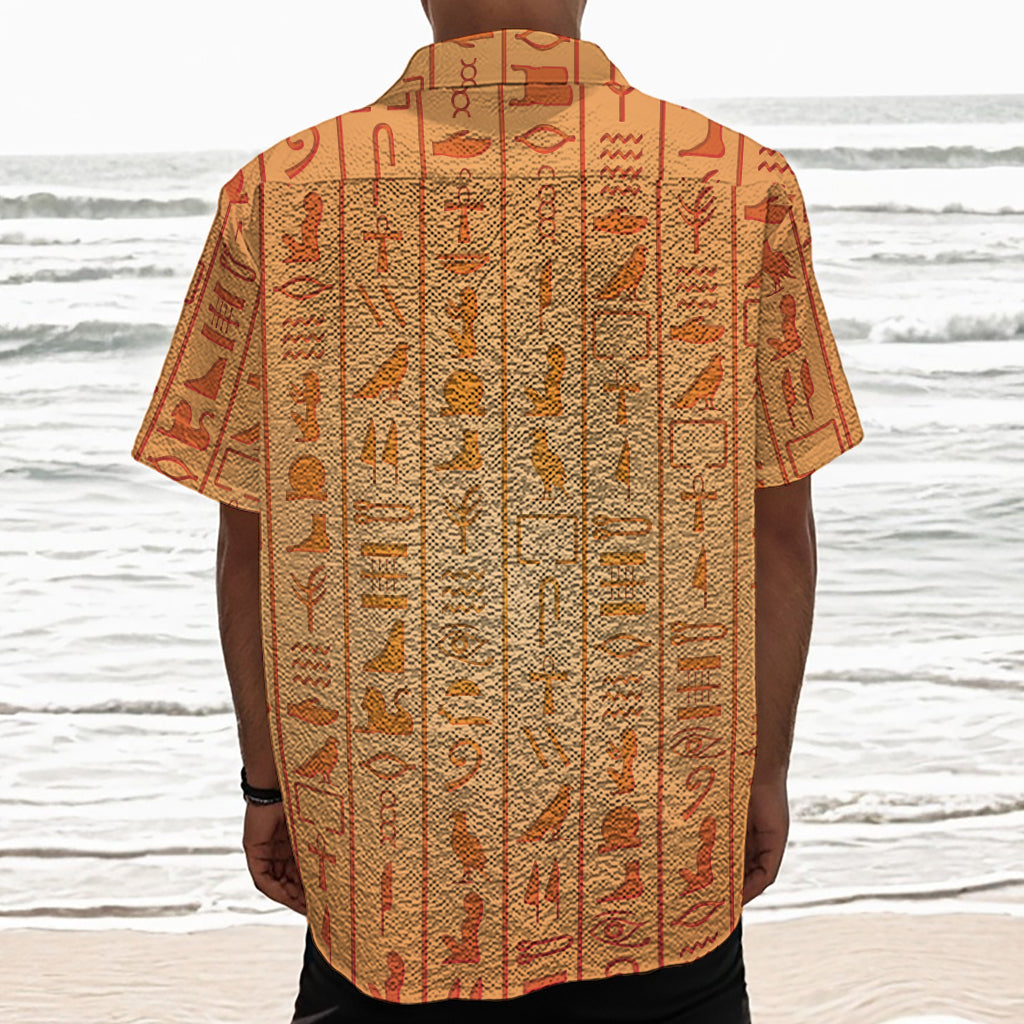 Egyptian Hieroglyphs Symbol Print Textured Short Sleeve Shirt