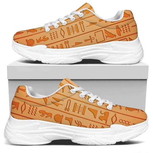 Egyptian Hieroglyphs Symbol Print White Chunky Shoes