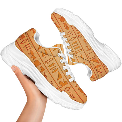 Egyptian Hieroglyphs Symbol Print White Chunky Shoes