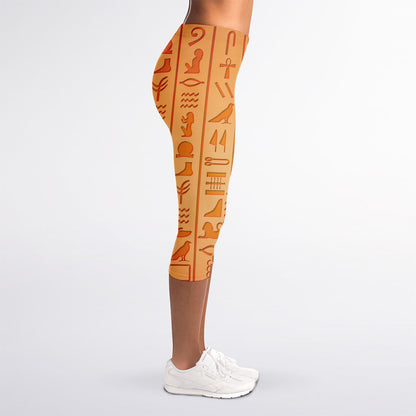Egyptian Hieroglyphs Symbol Print Women's Capri Leggings