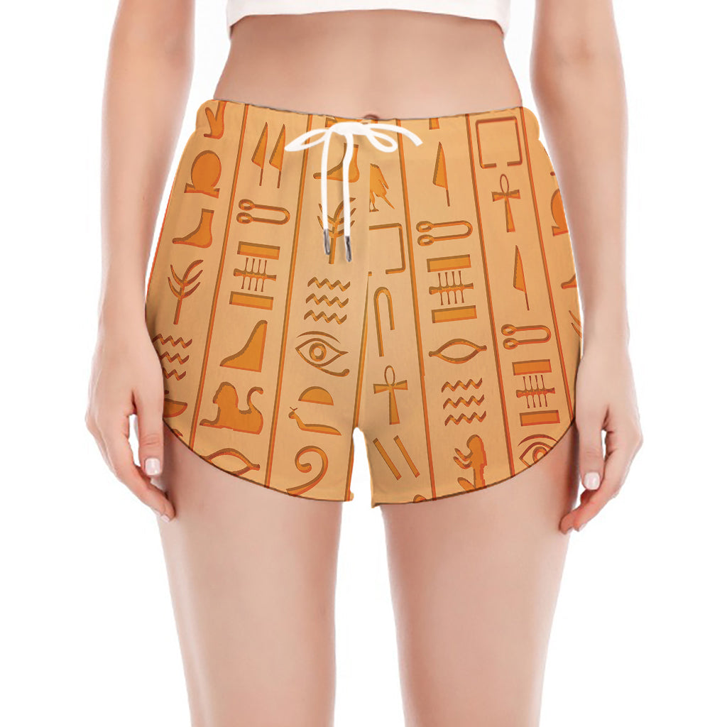 Egyptian Hieroglyphs Symbol Print Women's Split Running Shorts