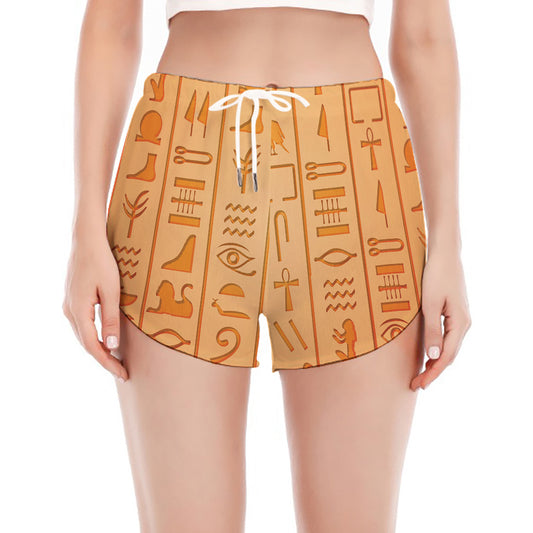 Egyptian Hieroglyphs Symbol Print Women's Split Running Shorts
