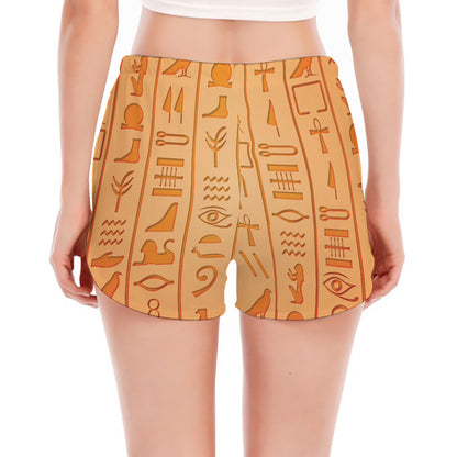 Egyptian Hieroglyphs Symbol Print Women's Split Running Shorts