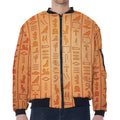 Egyptian Hieroglyphs Symbol Print Zip Sleeve Bomber Jacket