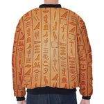 Egyptian Hieroglyphs Symbol Print Zip Sleeve Bomber Jacket