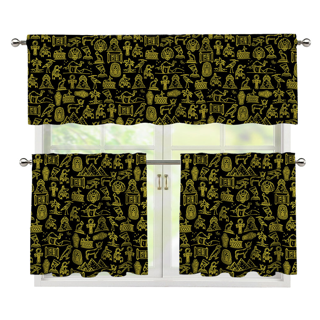Egyptian Symbols Pattern Print 3 Piece Kitchen Curtains