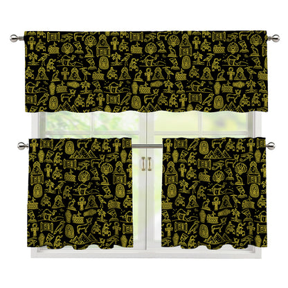 Egyptian Symbols Pattern Print 3 Piece Kitchen Curtains