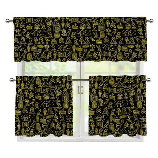 Egyptian Symbols Pattern Print 3 Piece Kitchen Curtains