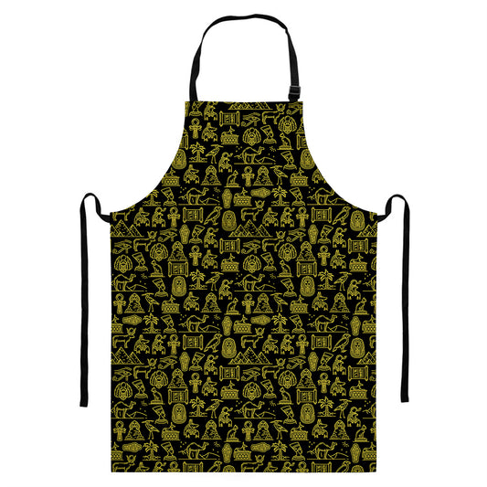 Egyptian Symbols Pattern Print Bib Apron With Pocket
