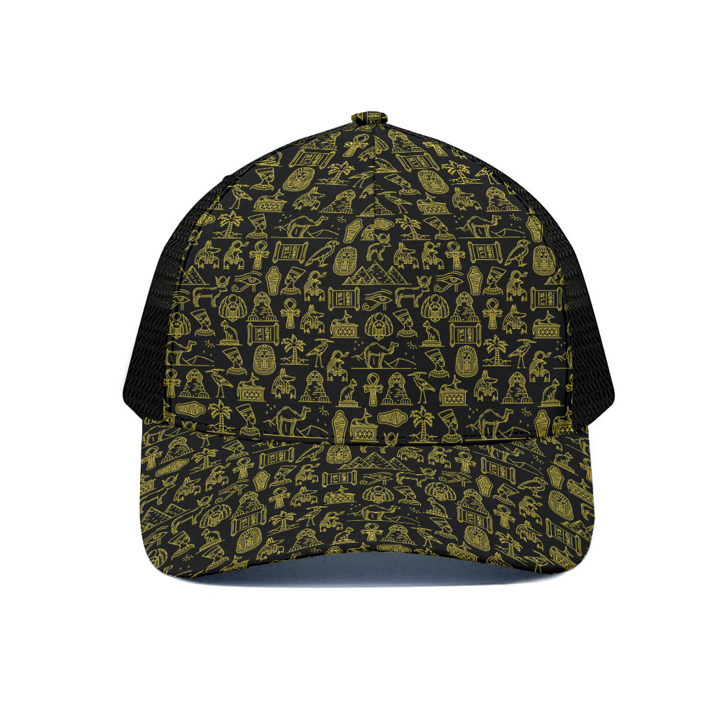 Egyptian Symbols Pattern Print Black Mesh Trucker Cap