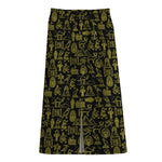 Egyptian Symbols Pattern Print Cotton Front Slit Maxi Skirt