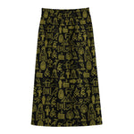 Egyptian Symbols Pattern Print Cotton Front Slit Maxi Skirt