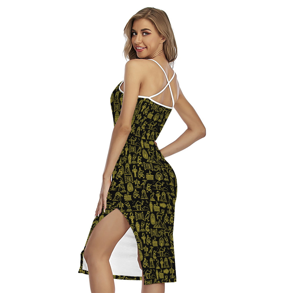 Egyptian Symbols Pattern Print Cross Back Cami Dress