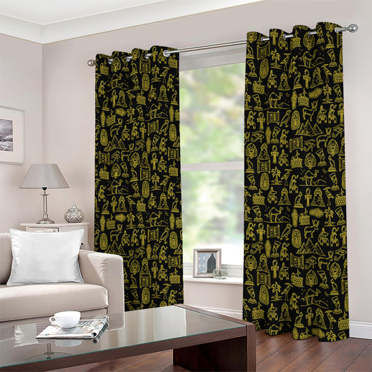 Egyptian Symbols Pattern Print Extra Wide Grommet Curtains