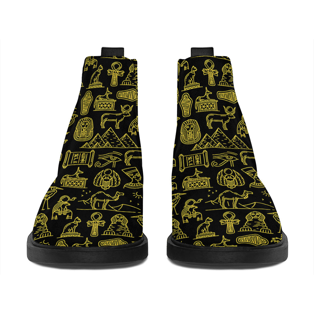 Egyptian Symbols Pattern Print Flat Ankle Boots
