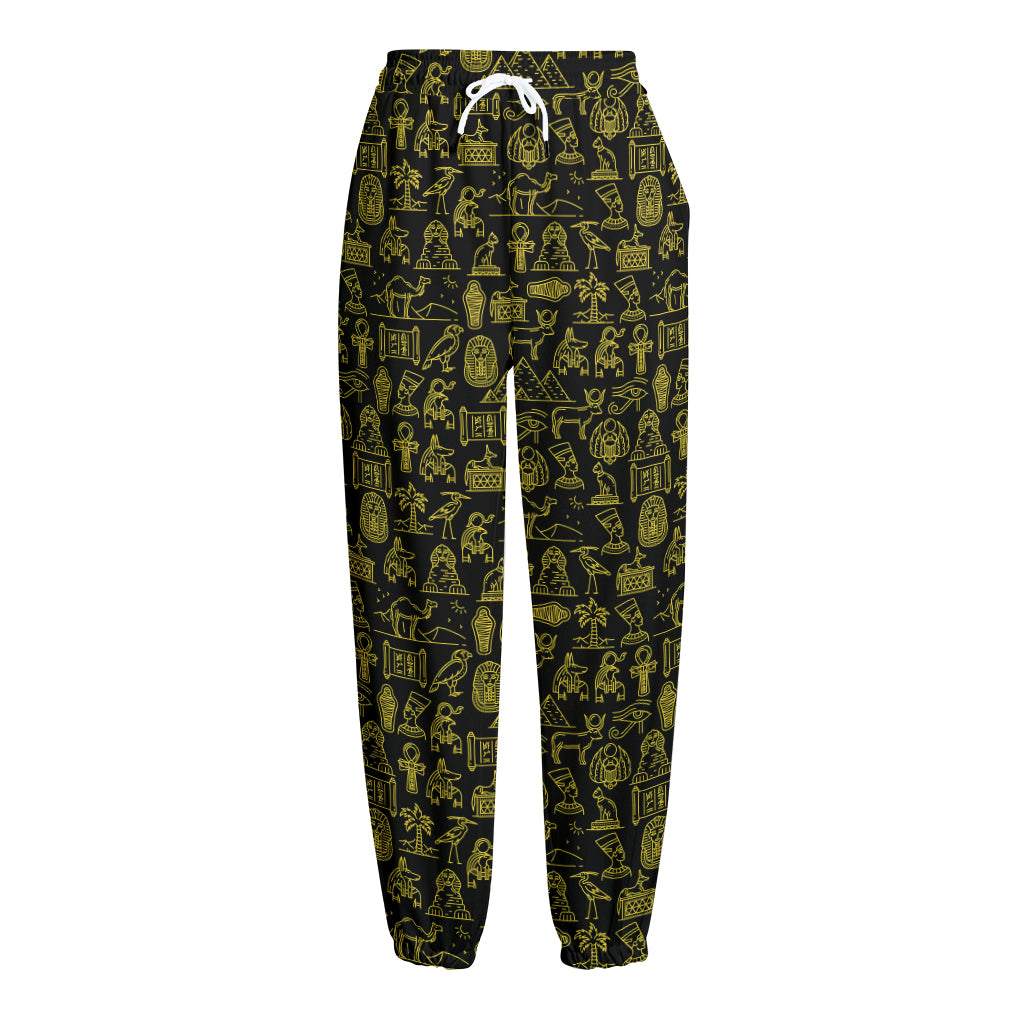 Egyptian Symbols Pattern Print Fleece Lined Knit Pants